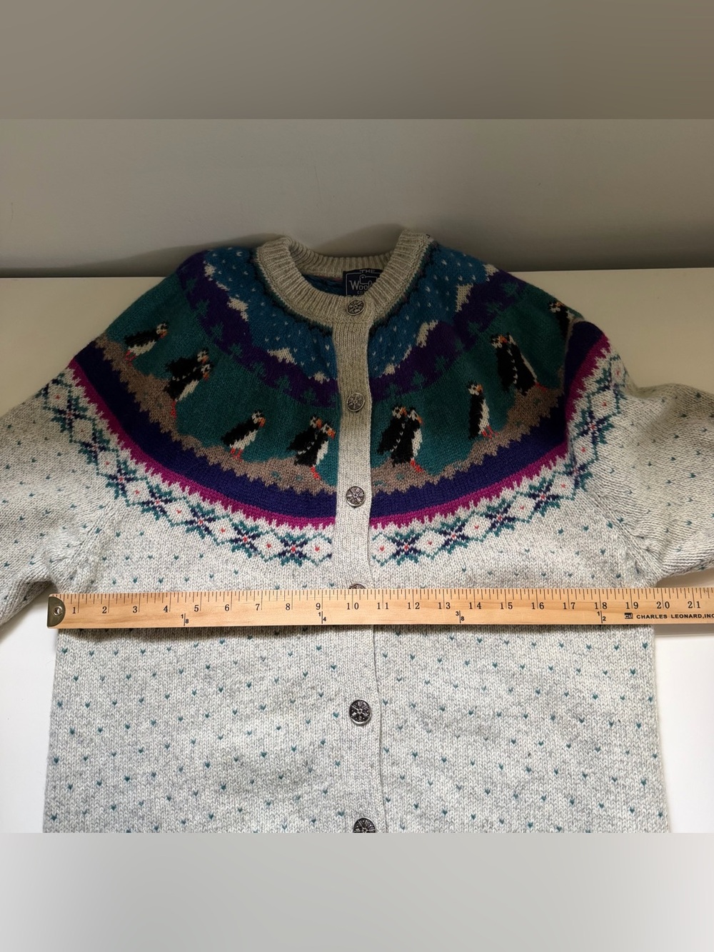 Woolrich Vintage Cardigan Sweater Penguins Wool Fair Isle 80s Size Medium RARE - Picture 7 of 8